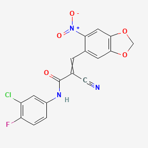 molecular formula C17H9ClFN3O5 B2470124 N-(3-chloro-4-fluorophenyl)-2-cyano-3-(6-nitro-2H-1,3-benzodioxol-5-yl)prop-2-enamide CAS No. 872212-85-6