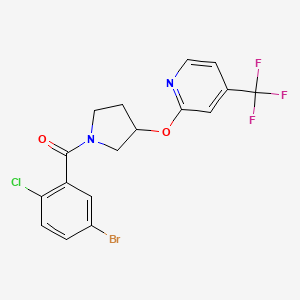 molecular formula C17H13BrClF3N2O2 B2470126 (5-Bromo-2-chlorophenyl)(3-((4-(trifluoromethyl)pyridin-2-yl)oxy)pyrrolidin-1-yl)methanone CAS No. 2034471-13-9