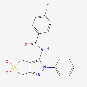 molecular formula C18H14FN3O3S B2470130 N-(5,5-dioxo-2-phenyl-4,6-dihydrothieno[3,4-c]pyrazol-3-yl)-4-fluorobenzamide CAS No. 681265-59-8