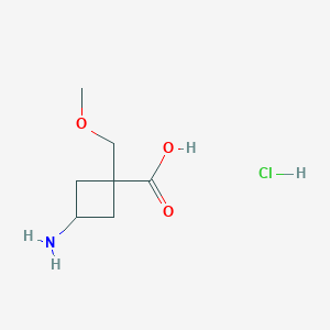 molecular formula C7H14ClNO3 B2470159 3-Amino-1-(methoxymethyl)cyclobutane-1-carboxylic acid;hydrochloride CAS No. 2490412-69-4