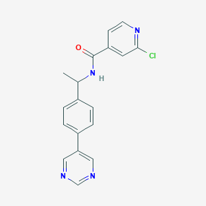molecular formula C18H15ClN4O B2470170 2-氯-N-[1-(4-嘧啶-5-基苯基)乙基]吡啶-4-甲酰胺 CAS No. 1436038-04-8