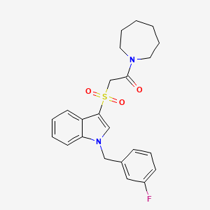 molecular formula C23H25FN2O3S B2470198 1-(Azepan-1-yl)-2-[1-[(3-fluorophenyl)methyl]indol-3-yl]sulfonylethanone CAS No. 686743-82-8
