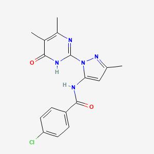 molecular formula C17H16ClN5O2 B2470218 4-chloro-N-(1-(4,5-dimethyl-6-oxo-1,6-dihydropyrimidin-2-yl)-3-methyl-1H-pyrazol-5-yl)benzamide CAS No. 1004680-22-1