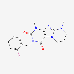 molecular formula C17H18FN5O2 B2470230 3-(2-fluorobenzyl)-1,9-dimethyl-6,7,8,9-tetrahydropyrimido[2,1-f]purine-2,4(1H,3H)-dione CAS No. 903849-96-7