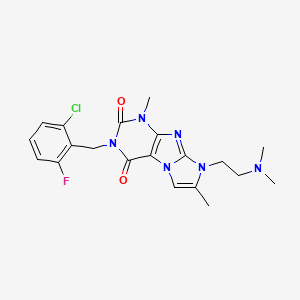 molecular formula C20H22ClFN6O2 B2470235 3-(2-chloro-6-fluorobenzyl)-8-(2-(dimethylamino)ethyl)-1,7-dimethyl-1H-imidazo[2,1-f]purine-2,4(3H,8H)-dione CAS No. 921062-81-9