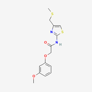 molecular formula C14H16N2O3S2 B2470248 2-(3-methoxyphenoxy)-N-(4-((methylthio)methyl)thiazol-2-yl)acetamide CAS No. 955821-18-8