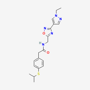 molecular formula C19H23N5O2S B2470264 N-((3-(1-ethyl-1H-pyrazol-4-yl)-1,2,4-oxadiazol-5-yl)methyl)-2-(4-(isopropylthio)phenyl)acetamide CAS No. 2034515-93-8