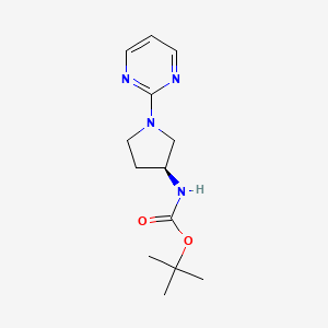 molecular formula C13H20N4O2 B2470279 (S)-叔丁基（1-（嘧啶-2-基）吡咯烷-3-基）氨基甲酸酯 CAS No. 1421019-15-9