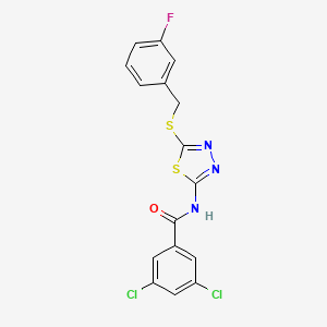 molecular formula C16H10Cl2FN3OS2 B2470291 3,5-dichloro-N-[5-[(3-fluorophenyl)methylsulfanyl]-1,3,4-thiadiazol-2-yl]benzamide CAS No. 392303-57-0
