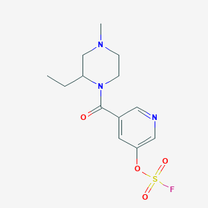 molecular formula C13H18FN3O4S B2470297 2-Ethyl-1-(5-fluorosulfonyloxypyridine-3-carbonyl)-4-methylpiperazine CAS No. 2418695-61-9