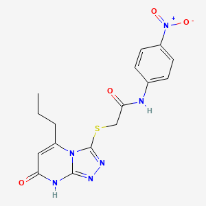 molecular formula C16H16N6O4S B2470302 N-(4-nitrophenyl)-2-((7-oxo-5-propyl-7,8-dihydro-[1,2,4]triazolo[4,3-a]pyrimidin-3-yl)thio)acetamide CAS No. 891123-16-3
