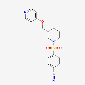 molecular formula C18H19N3O3S B2470305 4-[3-(Pyridin-4-yloxymethyl)piperidin-1-yl]sulfonylbenzonitrile CAS No. 2380063-38-5
