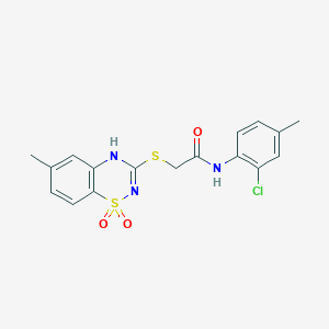 molecular formula C17H16ClN3O3S2 B2470306 N-(2-氯-4-甲基苯基)-2-((6-甲基-1,1-二氧化-4H-苯并[e][1,2,4]噻二嗪-3-基)硫代)乙酰胺 CAS No. 899976-55-7