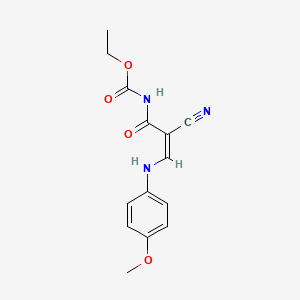 molecular formula C14H15N3O4 B2470312 N-[2-氰基-3-(4-甲氧基苯胺基)丙烯酰基]氨基甲酸乙酯 CAS No. 75837-80-8