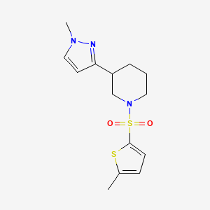 molecular formula C14H19N3O2S2 B2470323 3-(1-methyl-1H-pyrazol-3-yl)-1-((5-methylthiophen-2-yl)sulfonyl)piperidine CAS No. 2034305-22-9