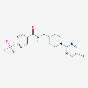 molecular formula C17H17F4N5O B2470330 N-((1-(5-fluoropyrimidin-2-yl)piperidin-4-yl)methyl)-6-(trifluoromethyl)nicotinamide CAS No. 2034285-33-9