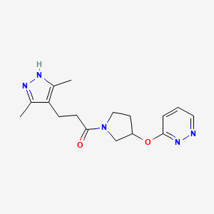 molecular formula C16H21N5O2 B2470331 3-(3,5-dimethyl-1H-pyrazol-4-yl)-1-(3-(pyridazin-3-yloxy)pyrrolidin-1-yl)propan-1-one CAS No. 2034207-87-7
