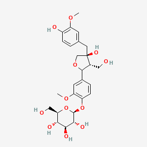 molecular formula C26H34O12 B2470334 (2S,3R,4S,5S,6R)-2-[4-[(3R,4S)-4-羟基-4-[(4-羟基-3-甲氧基苯基)甲基]-3-(羟甲基)氧杂环-2-基]-2-甲氧基苯氧基]-6-(羟甲基)氧杂环-3,4,5-三醇 CAS No. 56440-73-4