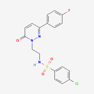 molecular formula C18H15ClFN3O3S B2470335 4-chloro-N-(2-(3-(4-fluorophenyl)-6-oxopyridazin-1(6H)-yl)ethyl)benzenesulfonamide CAS No. 921512-83-6
