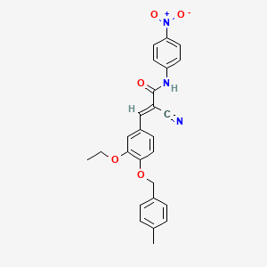 molecular formula C26H23N3O5 B2470339 (E)-2-cyano-3-[3-ethoxy-4-[(4-methylphenyl)methoxy]phenyl]-N-(4-nitrophenyl)prop-2-enamide CAS No. 522604-13-3