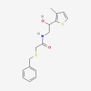 molecular formula C16H19NO2S2 B2470347 2-(苄硫基)-N-(2-羟基-2-(3-甲硫代苯-2-基)乙基)乙酰胺 CAS No. 1351645-27-6