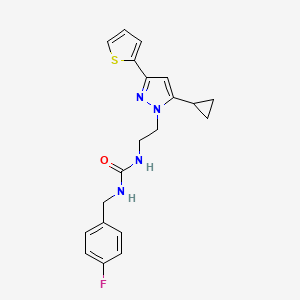molecular formula C20H21FN4OS B2470355 1-(2-(5-cyclopropyl-3-(thiophen-2-yl)-1H-pyrazol-1-yl)ethyl)-3-(4-fluorobenzyl)urea CAS No. 1797672-36-6