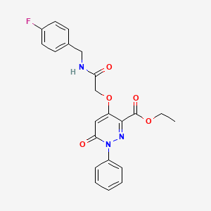 molecular formula C22H20FN3O5 B2470364 Ethyl 4-(2-((4-fluorobenzyl)amino)-2-oxoethoxy)-6-oxo-1-phenyl-1,6-dihydropyridazine-3-carboxylate CAS No. 899992-99-5