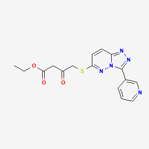 molecular formula C16H15N5O3S B2470395 Ethyl 3-oxo-4-[(3-pyridin-3-yl-[1,2,4]triazolo[4,3-b]pyridazin-6-yl)sulfanyl]butanoate CAS No. 868969-43-1