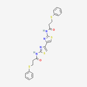 molecular formula C24H22N4O2S4 B2470398 3-phenylsulfanyl-N-[4-[2-(3-phenylsulfanylpropanoylamino)-1,3-thiazol-4-yl]-1,3-thiazol-2-yl]propanamide CAS No. 393838-76-1