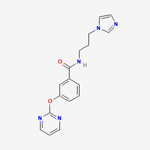 molecular formula C17H17N5O2 B2470400 N-(3-(1H-imidazol-1-yl)propyl)-3-(pyrimidin-2-yloxy)benzamide CAS No. 1251562-10-3