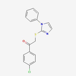 molecular formula C17H13ClN2OS B2470413 1-(4-chlorophenyl)-2-[(1-phenyl-1H-imidazol-2-yl)sulfanyl]-1-ethanone CAS No. 478040-07-2