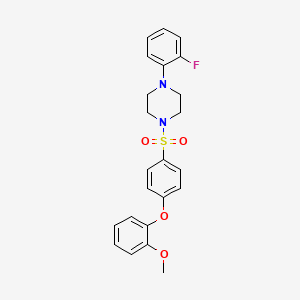 molecular formula C23H23FN2O4S B2470414 1-(2-氟苯基)-4-[4-(2-甲氧基苯氧基)苯基]磺酰基哌嗪 CAS No. 670272-31-8