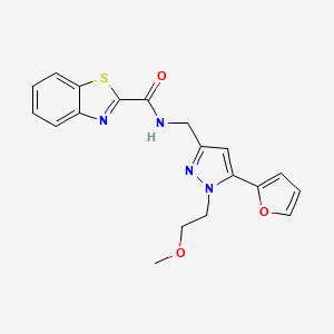 molecular formula C19H18N4O3S B2470420 N-((5-(furan-2-yl)-1-(2-methoxyethyl)-1H-pyrazol-3-yl)methyl)benzo[d]thiazole-2-carboxamide CAS No. 1421526-21-7