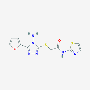 molecular formula C11H10N6O2S2 B2470421 2-{[4-amino-5-(furan-2-yl)-4H-1,2,4-triazol-3-yl]sulfanyl}-N-(1,3-thiazol-2-yl)acetamide CAS No. 905765-60-8