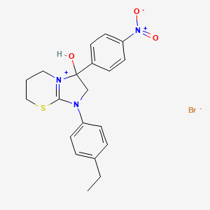 molecular formula C20H22BrN3O3S B2470428 1-(4-ethylphenyl)-3-hydroxy-3-(4-nitrophenyl)-3,5,6,7-tetrahydro-2H-imidazo[2,1-b][1,3]thiazin-1-ium bromide CAS No. 1101752-58-2