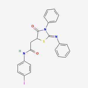 molecular formula C23H18IN3O2S B2470450 (Z)-N-(4-iodophenyl)-2-(4-oxo-3-phenyl-2-(phenylimino)thiazolidin-5-yl)acetamide CAS No. 329795-75-7
