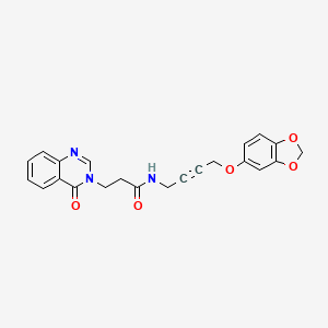 molecular formula C22H19N3O5 B2470484 N-(4-(benzo[d][1,3]dioxol-5-yloxy)but-2-yn-1-yl)-3-(4-oxoquinazolin-3(4H)-yl)propanamide CAS No. 1448029-88-6