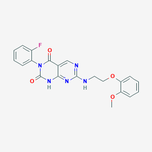 molecular formula C21H18FN5O4 B2470487 3-(2-fluorophenyl)-7-((2-(2-methoxyphenoxy)ethyl)amino)pyrimido[4,5-d]pyrimidine-2,4(1H,3H)-dione CAS No. 1421476-70-1