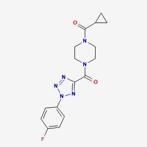 molecular formula C16H17FN6O2 B2470489 (4-(cyclopropanecarbonyl)piperazin-1-yl)(2-(4-fluorophenyl)-2H-tetrazol-5-yl)methanone CAS No. 1396790-99-0
