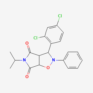 molecular formula C20H18Cl2N2O3 B2470490 3-(2,4-dichlorophenyl)-5-isopropyl-2-phenyldihydro-2H-pyrrolo[3,4-d]isoxazole-4,6(5H,6aH)-dione CAS No. 1005116-08-4