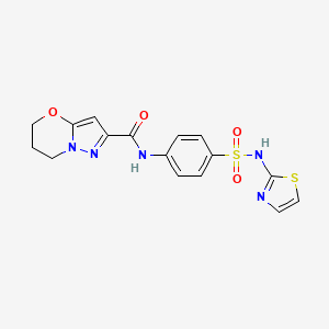 molecular formula C16H15N5O4S2 B2470500 N-(4-(N-(thiazol-2-yl)sulfamoyl)phenyl)-6,7-dihydro-5H-pyrazolo[5,1-b][1,3]oxazine-2-carboxamide CAS No. 1428375-52-3