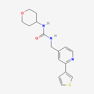 molecular formula C16H19N3O2S B2470503 1-(tetrahydro-2H-pyran-4-yl)-3-((2-(thiophen-3-yl)pyridin-4-yl)methyl)urea CAS No. 2034397-57-2