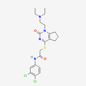 molecular formula C21H26Cl2N4O2S B2470553 N-(3,4-dichlorophenyl)-2-((1-(2-(diethylamino)ethyl)-2-oxo-2,5,6,7-tetrahydro-1H-cyclopenta[d]pyrimidin-4-yl)thio)acetamide CAS No. 898434-08-7