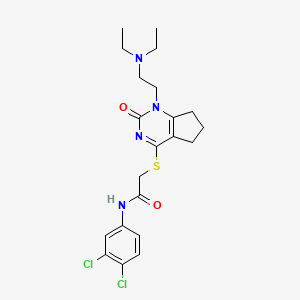 molecular formula C21H26Cl2N4O2S B2470553 N-(3,4-二氯苯基)-2-((1-(2-(二乙基氨基)乙基)-2-氧代-2,5,6,7-四氢-1H-环戊[d]嘧啶-4-基)硫)乙酰胺 CAS No. 898434-08-7