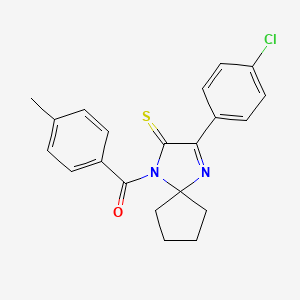 molecular formula C21H19ClN2OS B2470571 3-(4-Chlorophenyl)-1-(4-methylbenzoyl)-1,4-diazaspiro[4.4]non-3-ene-2-thione CAS No. 1223893-34-2