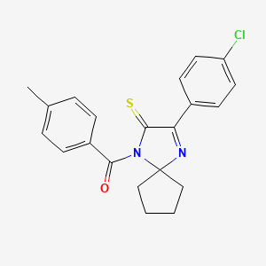 molecular formula C21H19ClN2OS B2470571 3-(4-氯苯基)-1-(4-甲基苯甲酰)-1,4-二氮杂螺[4.4]壬-3-烯-2-硫酮 CAS No. 1223893-34-2