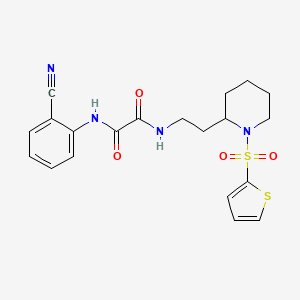 molecular formula C20H22N4O4S2 B2470572 N1-(2-氰基苯基)-N2-(2-(1-(噻吩-2-磺酰基)哌啶-2-基)乙基)草酰胺 CAS No. 898446-61-2