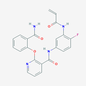 molecular formula C22H17FN4O4 B2470578 2-(2-Carbamoylphenoxy)-N-[4-fluoro-3-(prop-2-enoylamino)phenyl]pyridine-3-carboxamide CAS No. 2418709-13-2
