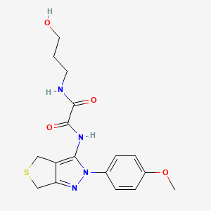 molecular formula C17H20N4O4S B2470592 N-(3-hydroxypropyl)-N'-[2-(4-methoxyphenyl)-4,6-dihydrothieno[3,4-c]pyrazol-3-yl]oxamide CAS No. 899969-60-9