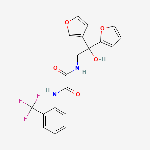 molecular formula C19H15F3N2O5 B2470624 N1-(2-(furan-2-yl)-2-(furan-3-yl)-2-hydroxyethyl)-N2-(2-(trifluoromethyl)phenyl)oxalamide CAS No. 2034236-86-5